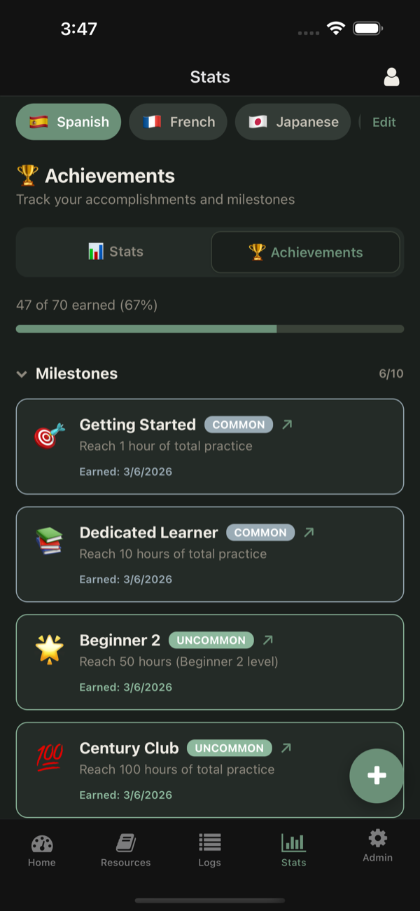 Achievement collection with rarity tiers